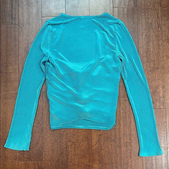 Free People Leah Twist Top in Pleated Teal Fabric, Size Large - Picture 12 of 14